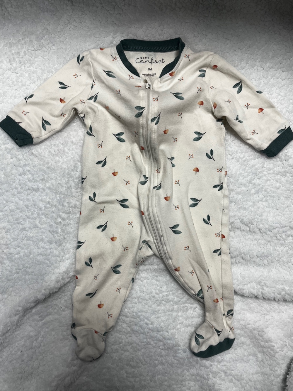 4/25$ Cream Neutral Print Baby One-Piece Zipper Pyjama